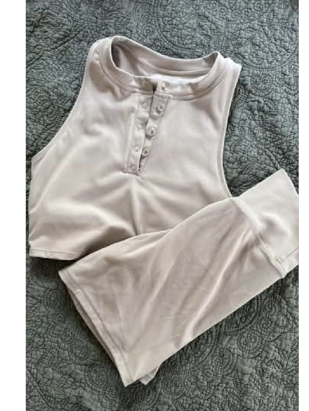 P'tula Sleeveless Henley Crop Top And Shorts Light Beige Set